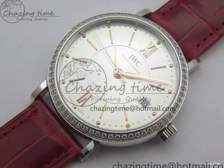 MIROTIME 0215 Portofino Automatic 37 SS M+F 1:1 Best Edition Silver Dial RG Markers on Red Crocodile Strap A Reliable 7154